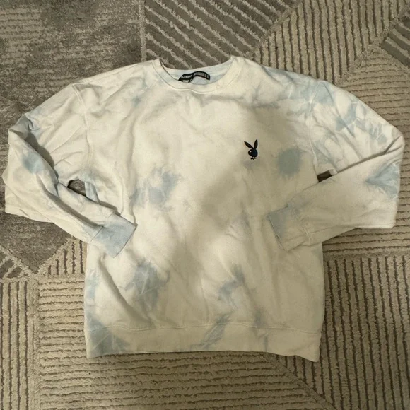 Missguided Tops Missguided Playboy Blue Tie Dye Crew Neck